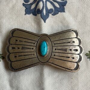 Silver Bow Hair Clip with Turquoise Accent